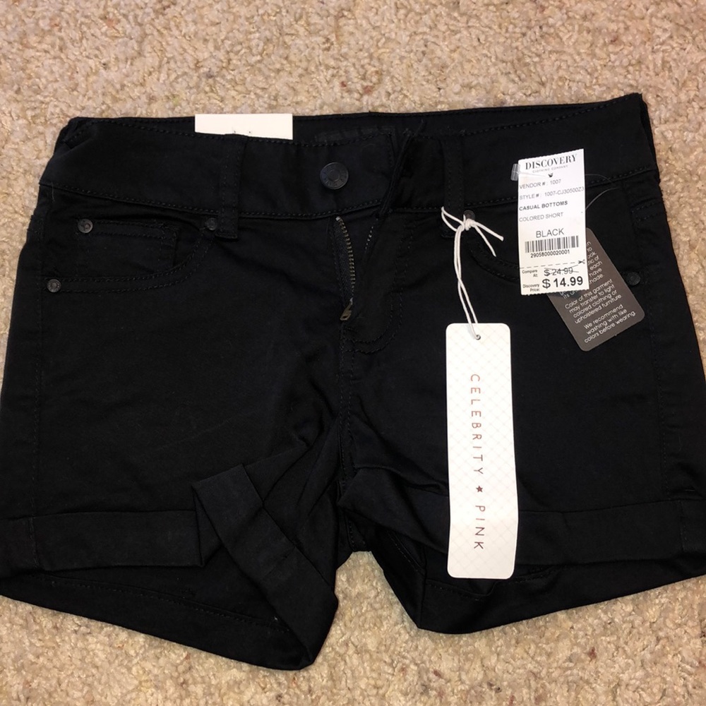 Black jegging material shorts.